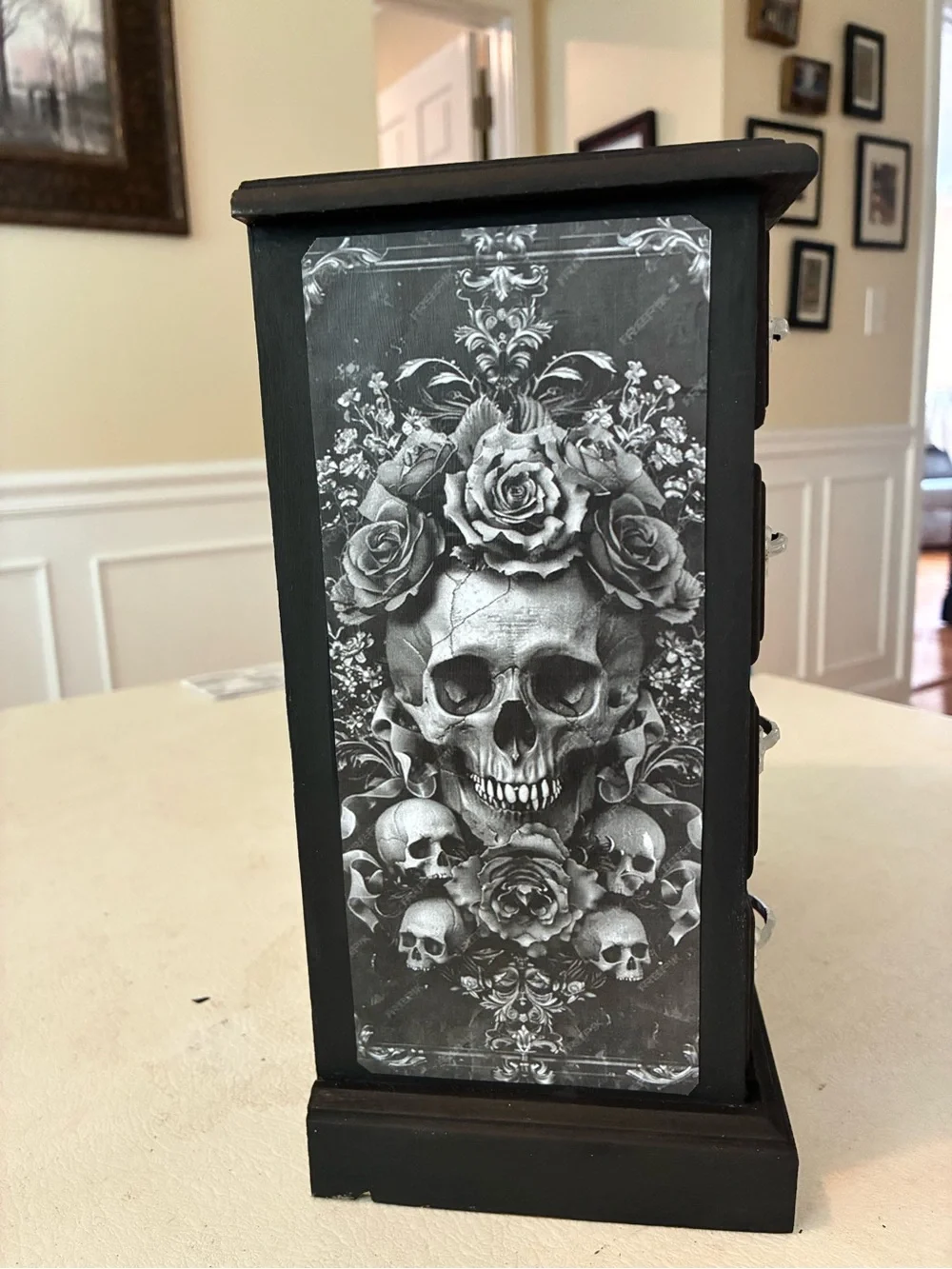 Gothic Black Jewelry Organizer with Purple Artwork Panels - Brand Not Specified